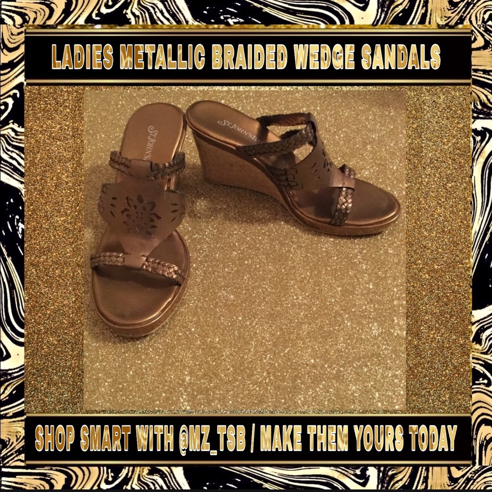 LADIES METALLIC BRAIDED WEDGE SANDALS